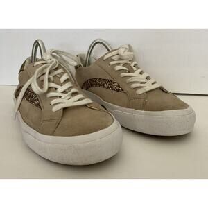 Madewell Women's Sz 9 Beige/Gold Sequin Leather Low Top Lace Up Sneakers